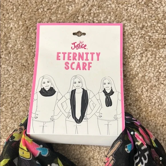 Justice Eternity Scarf with Colorful Emoji Prints and Sparkly Dots One Size NEW - Picture 2 of 4